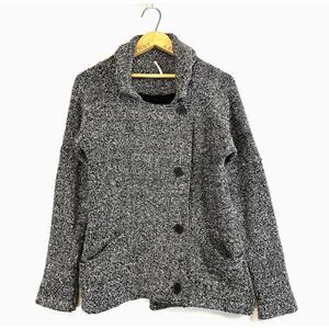FREE PEOPLE Chunky Knit Button Cardigan Size XS Black‎ White Boucle Sweater
